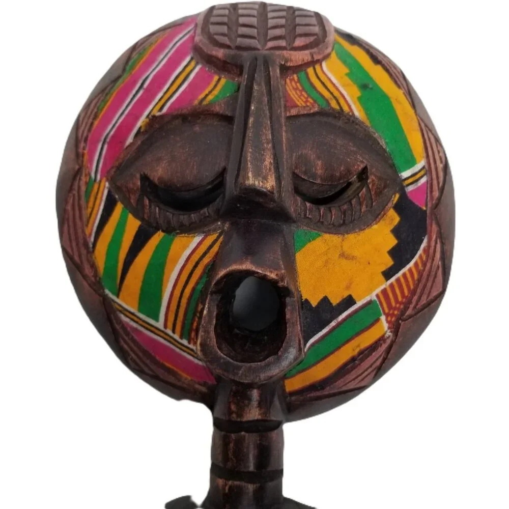 African Wood Mask Wall Hook Colorful Tribal Decor Handcarved Bohemian
